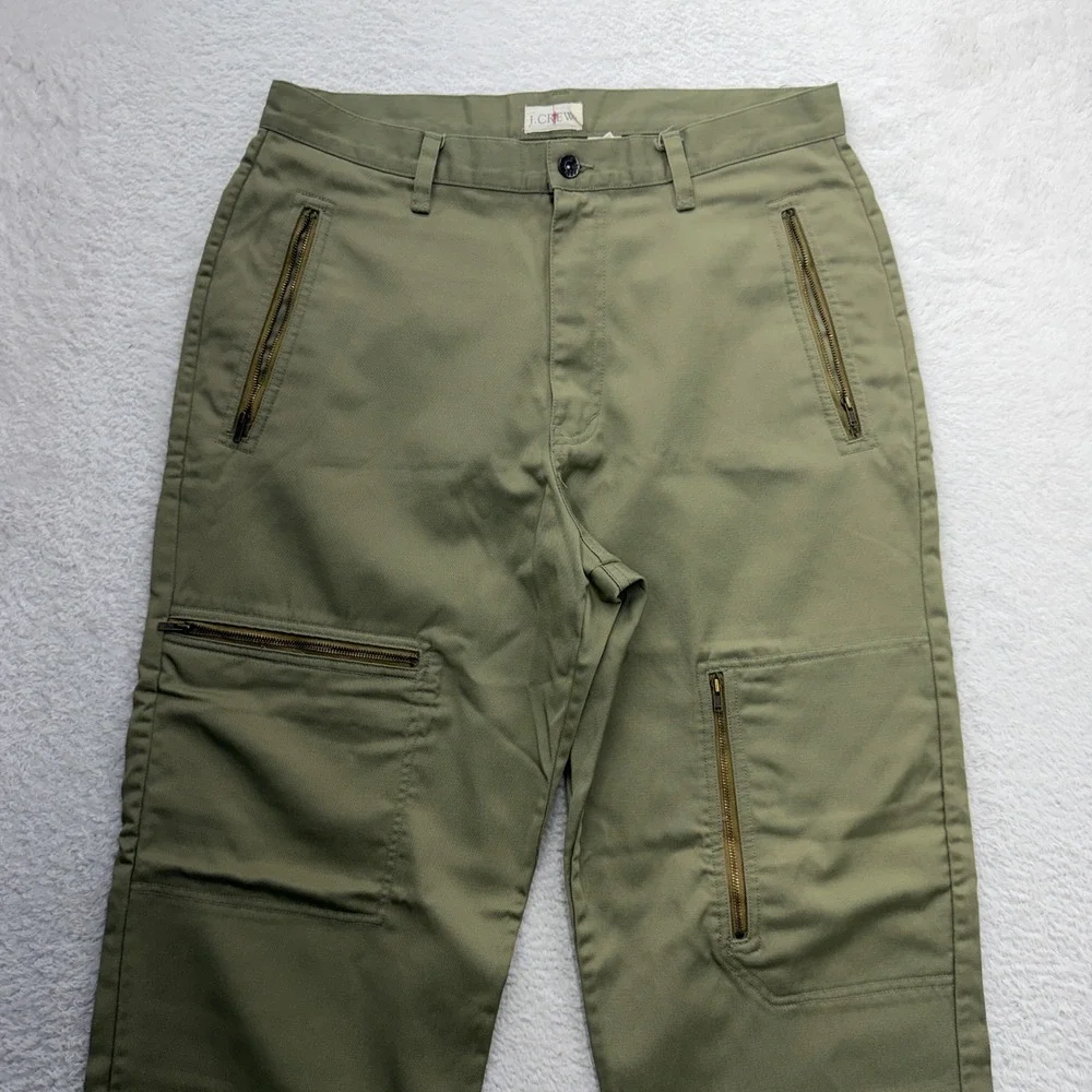 J. Crew Mens Olive Green Cotton Nylon Zipper Cargo Flight Pants 34x32 Vintage
